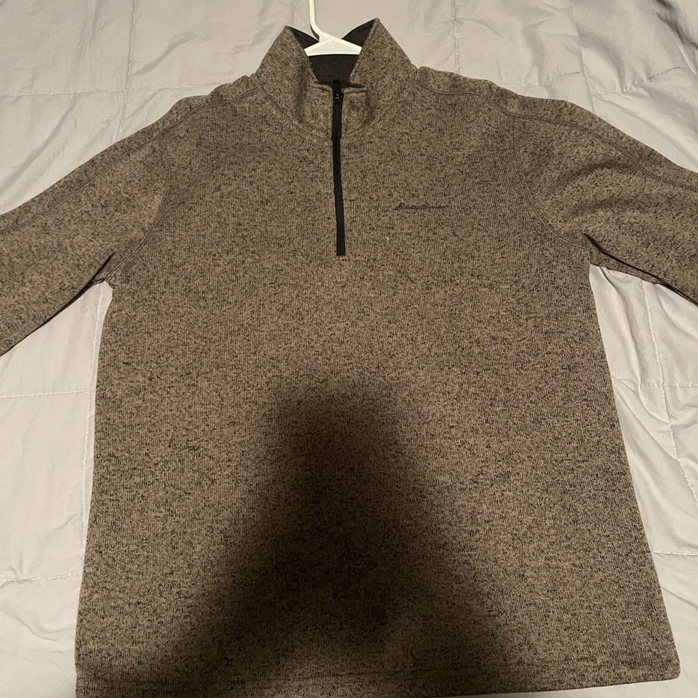 Eddie Bauer Brown Zip Up Shirt with Stand-Up Collar